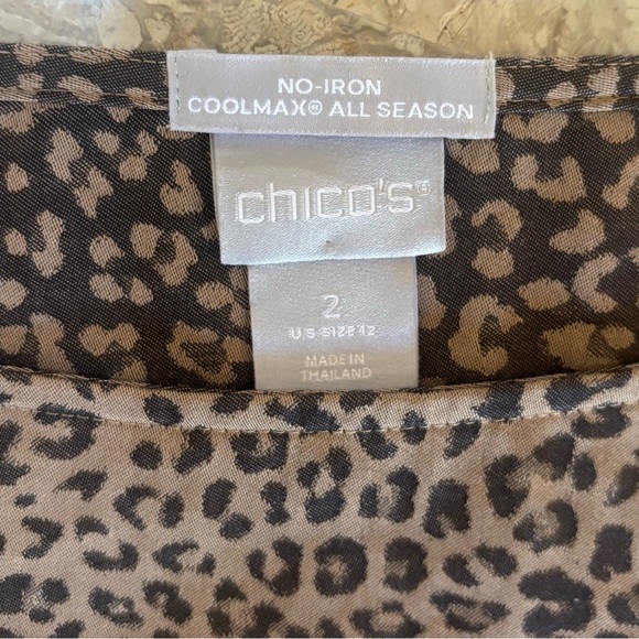 Chico’s Leopard Print No-Iron Blouse Size 2 (12) Coolmax All Season Top - Picture 2 of 13